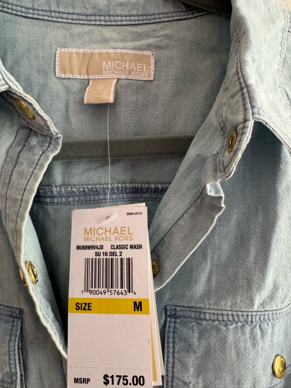 MICHAEL Michael Kors Light Blue Chambray Maxi Shirt Dress with Belted Waist - Picture 4 of 9